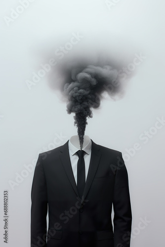 Smoke Eruption from Businessman's Neck. Generative AI photo