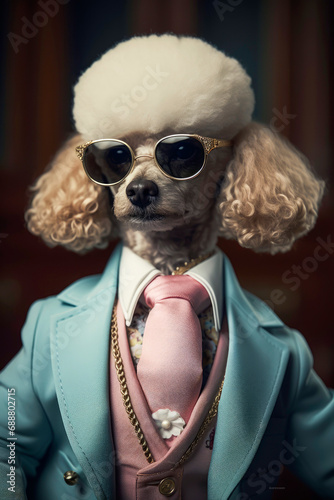 Generative AI image of a stylish dog in business attire