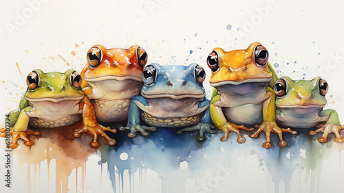 Colorful Frog Quintet Illustration. Generative AI photo