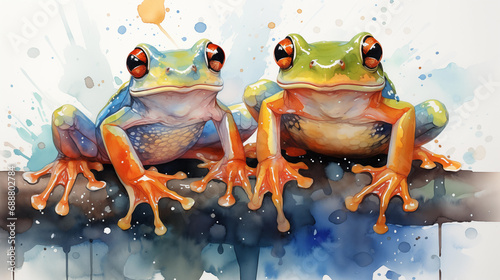 Colorful Frog Couple Illustration. Generative AI photo