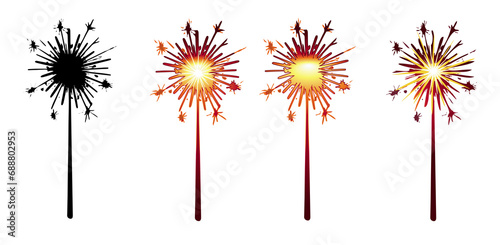Red Bengal fire set drawing vector clip art festive greeting cards, invitations, banners. Small firework on stick Happy New Year party invitation sparkler firework illustration. Magic wand accessory  photo