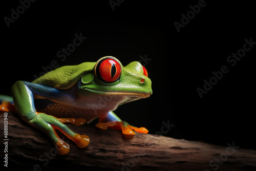 Luminous Elegance: Red-Eyed Tree Frog's Portrait in the Abyss