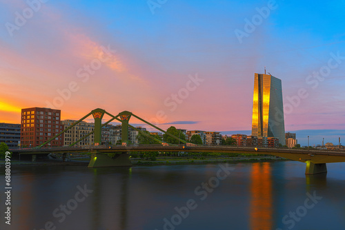 European Central Bank office building in Frankfurt am Main at sunset photo