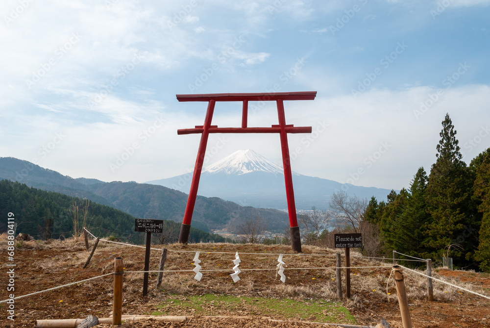 Tenku No Torii Gate with a view of Mount Fuji in Japan