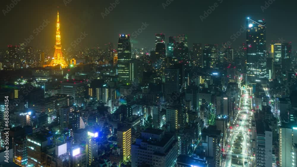 custom made wallpaper toronto digitalNight time lapse of Tokyo Japan. The Tokyo Tower can be seen in the distance.
