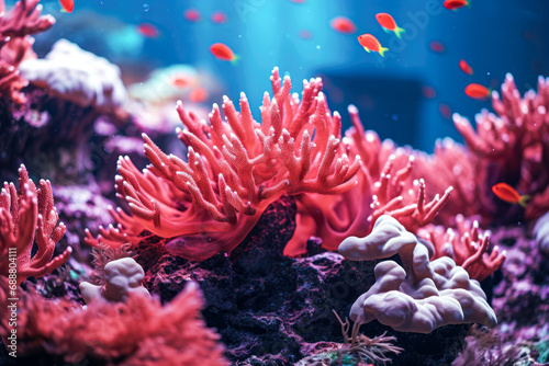 Red coral in the sea. Underwater photo of beautiful coral.