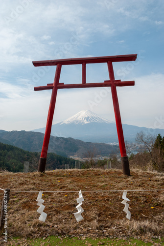 Tenku No Torii Gate with a view of Mount Fuji in Japan photo