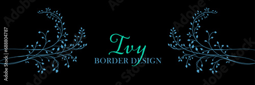 Ivy or vine leaves illustration on chalkboard black, hand drawn vines vector design element, floral border clip art for wedding invitations or business cards, nature decoration design