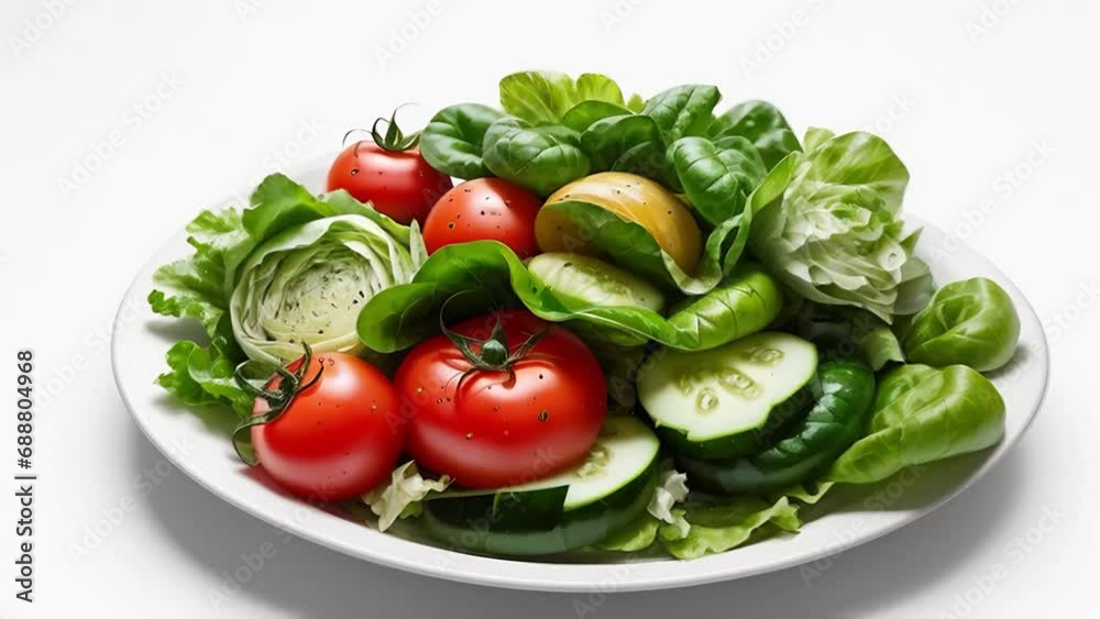 tomatoes, cucumbers, lettuce and cabbage in a round plate on white background tomatoes, cucumbers, lettuce and cabbage in a round plate on white background