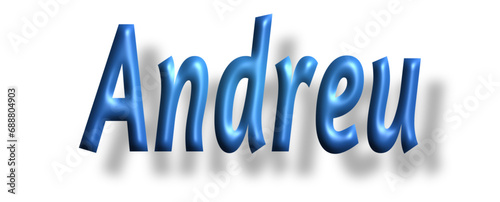 Andreu - lettering - light blue color, embossed tubular font, transparent background, holiday party design, vector project	