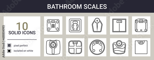 Bathroom scales icon set in outline style photo