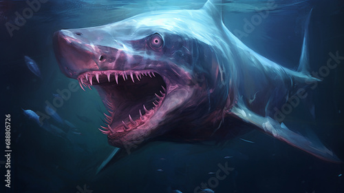 Goblin shark named Gracie the goblin shark spent her days exploring the shadowy corners of the deep sea, where bioluminescent creatures created a magical glow.
