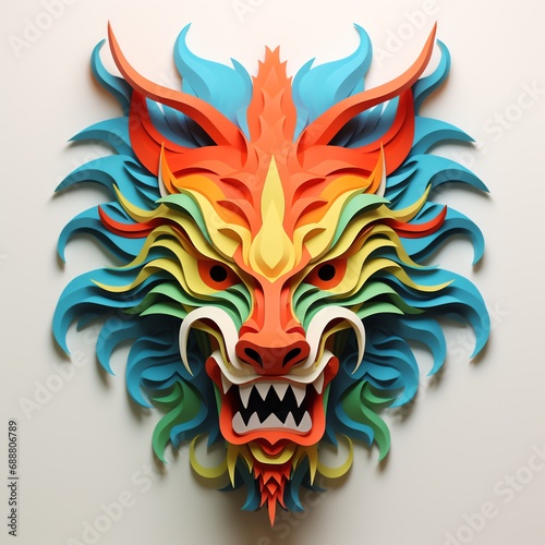a colorful paper cut out of a dragon head