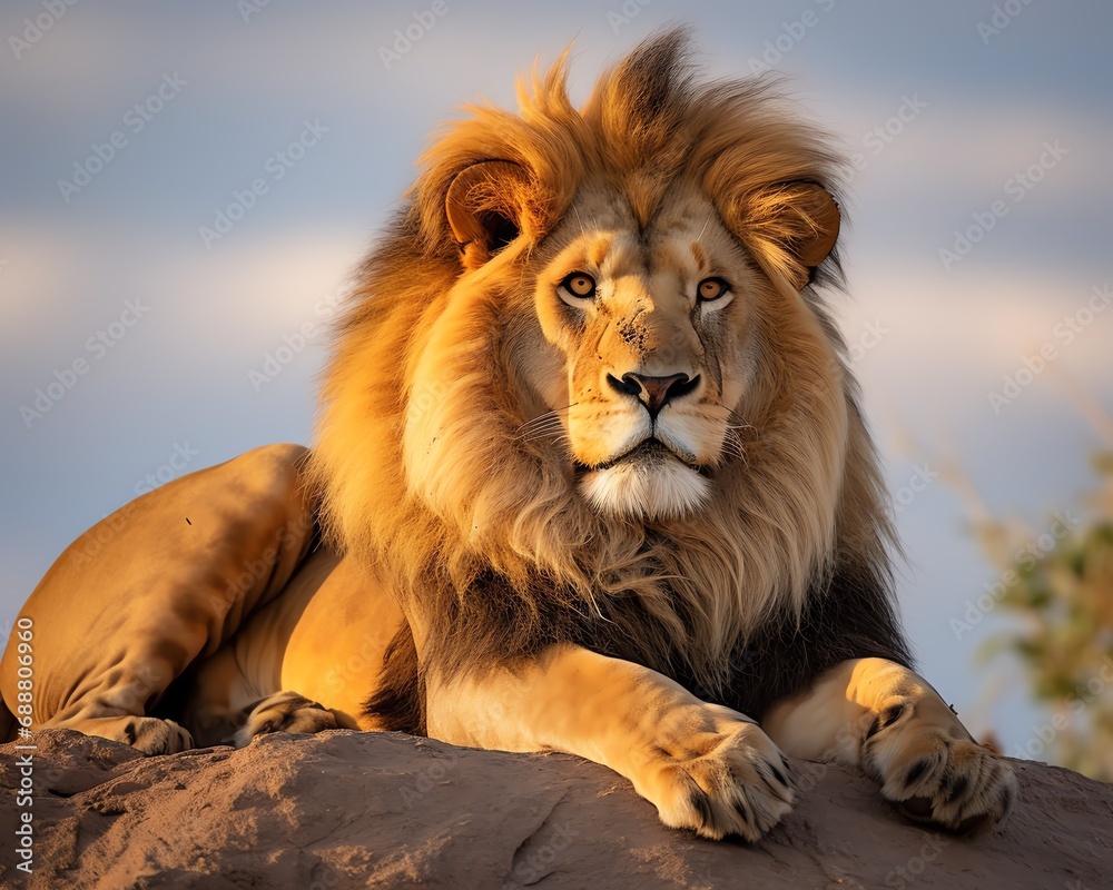 Obraz premium a lion lying on a rock