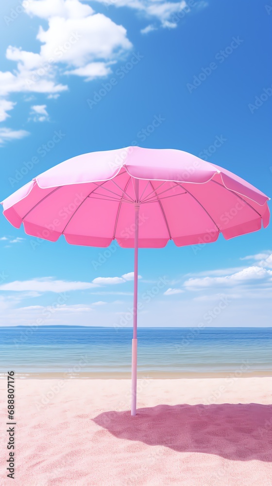 a pink umbrella on a beach