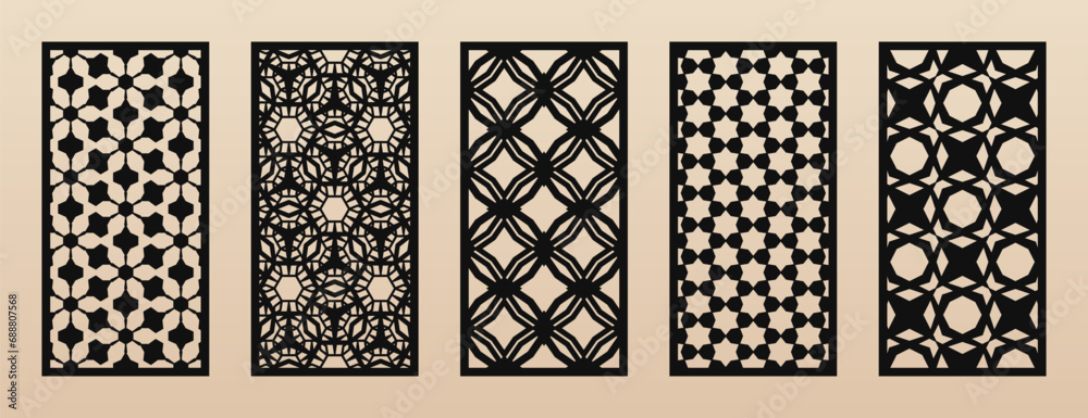 Laser cut, CNC cutting patterns collection. Vector set with abstract ...