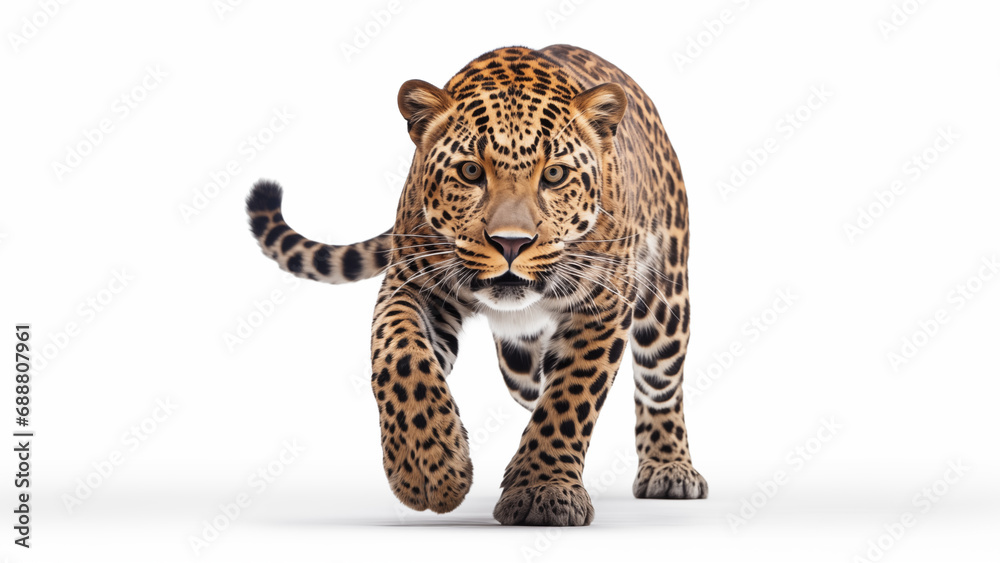 Naklejka premium Majestic Leopard on White Background, CGI Render