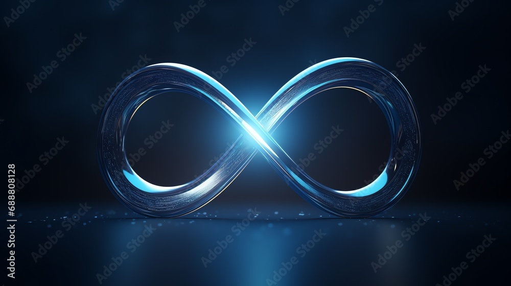 a blue infinity symbol with light shining on it - obrazy, fototapety, plakaty 