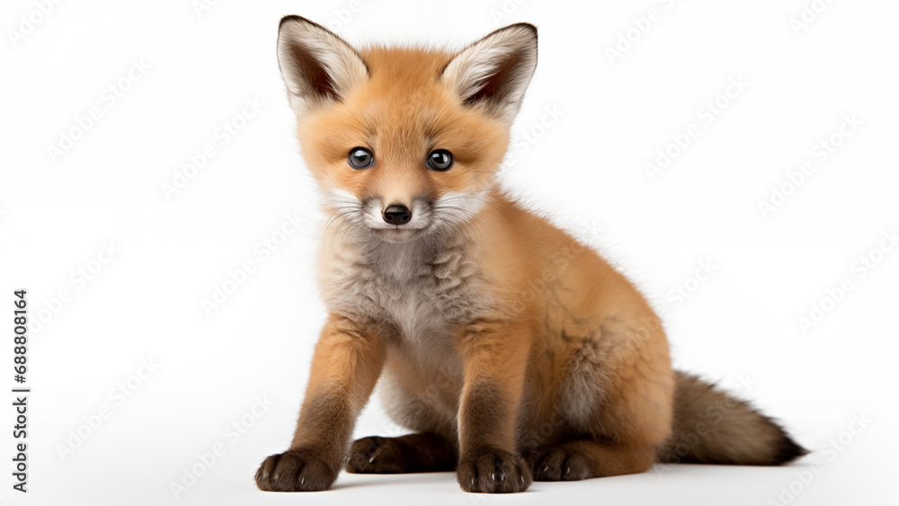 Obraz premium Baby Fox on White Background, CGI Rendered