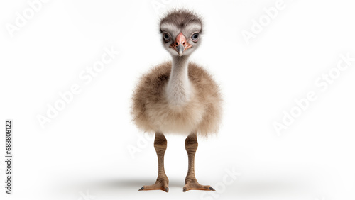 Adorable Baby Ostrich on White Background, CGI Render