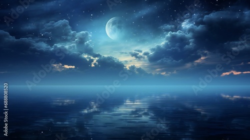 the moon reflecting over water in the night sky
