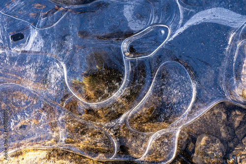 Intricate Ice Patterns on Frozen Surface photo