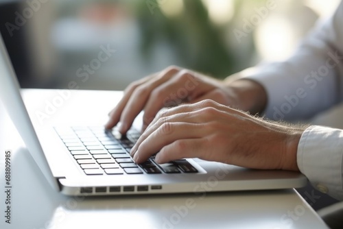 Person typing on a laptop, suitable for business and technology-related projects