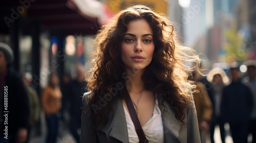 candid photo portrait of beautiful woman on busy street © Emil