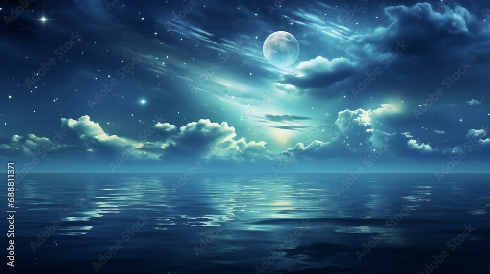 the moon reflecting over water in the night sky