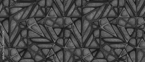 3d black lattice tiles on gray concrete background photo
