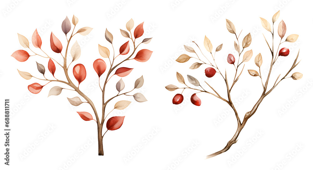 Branch, valentine's day, watercolor clipart illustration with isolated background.