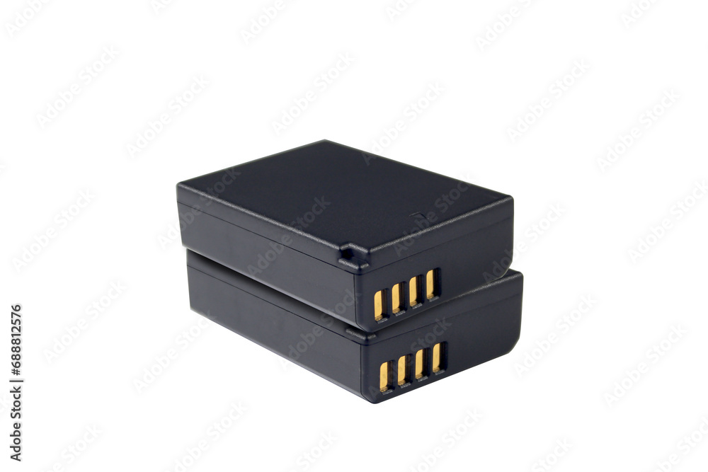 two pieces of Dslr camera batteries stack isolated on white background two pieces of Dslr camera batteries stack isolated on white background