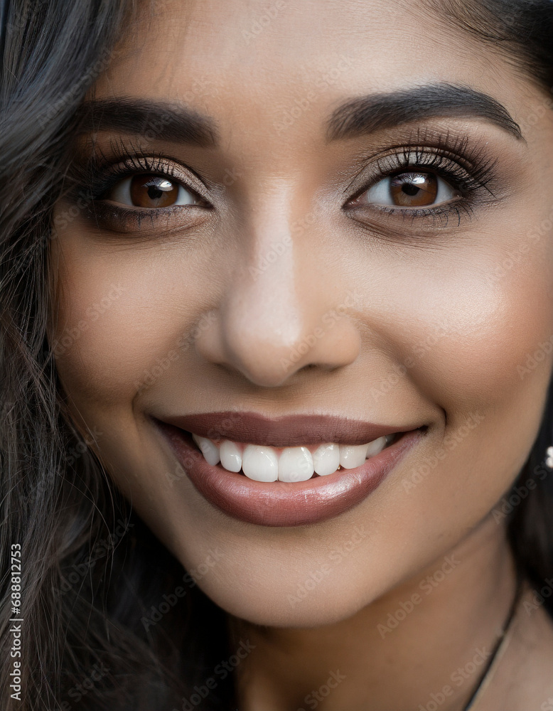 woman face with long eyelashes, makeup and beautiful smile, closeup woman face with long eyelashes, makeup and beautiful smile, closeup