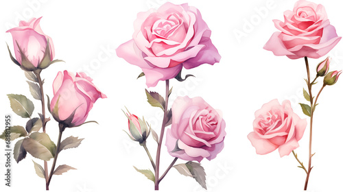 Watercolor pink flowers, without background, for invitation card, for graphic design.