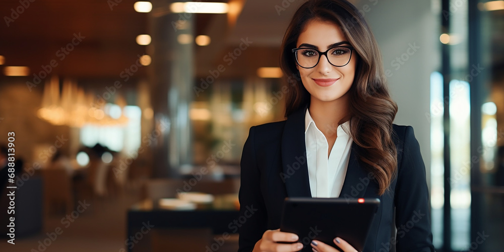 Fototapeta premium Business lady with a tablet smiling