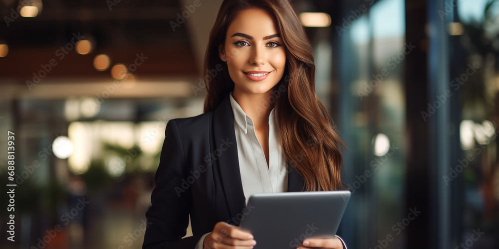Business lady with a tablet smiling Business lady with a tablet smiling