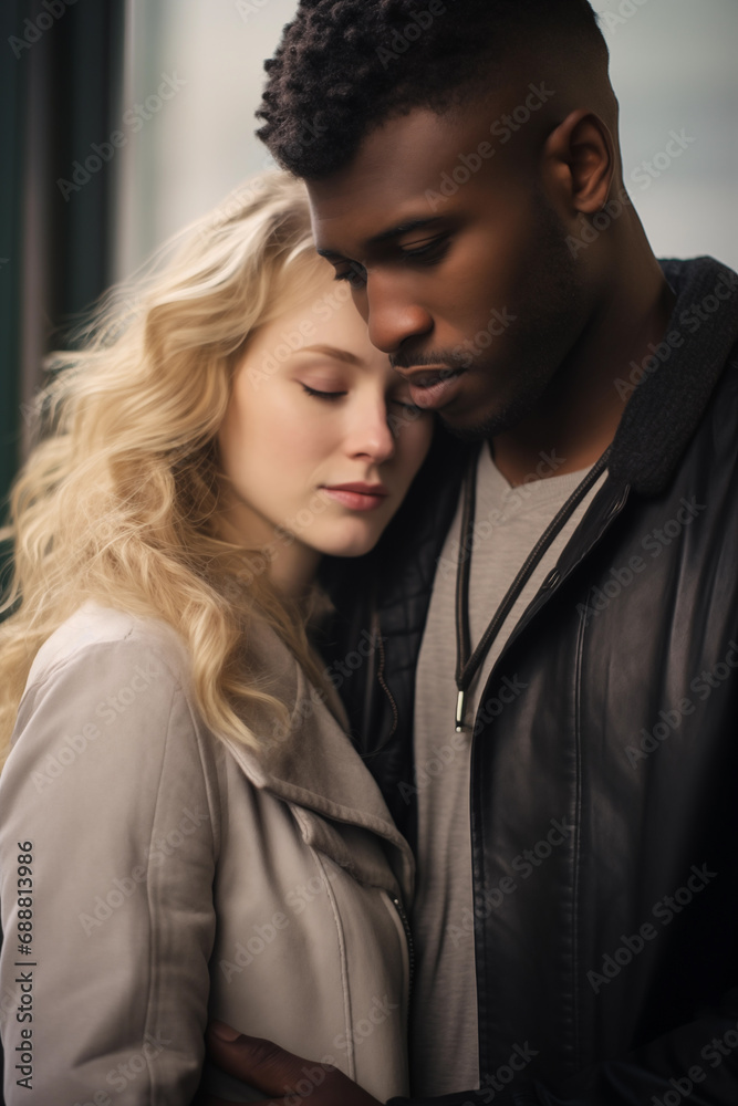 Young Interracial Couple Concept - pretty young teen blond woman embracing a handsome young teen black man of color Young Interracial Couple Concept - pretty young teen blond woman embracing a handsome young teen black man of color