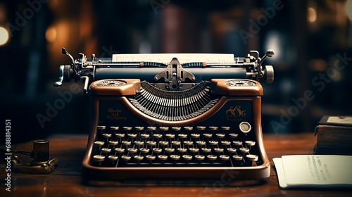 A vintage typewriter, each key giving way to a different scene of early 20th-century literary circles, cafes, and the fervor of creation. photo