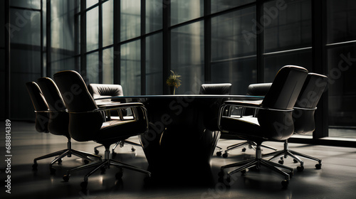 Futuristic conference table - neon - low angle shot - business meeting