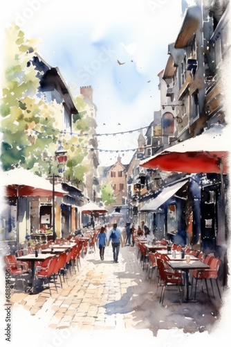Watercolor of the Camden Market in London, white background. AI generate illustration
