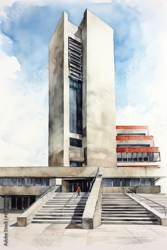 Watercolor the Tate Modern in London, white background. AI generate illustration
