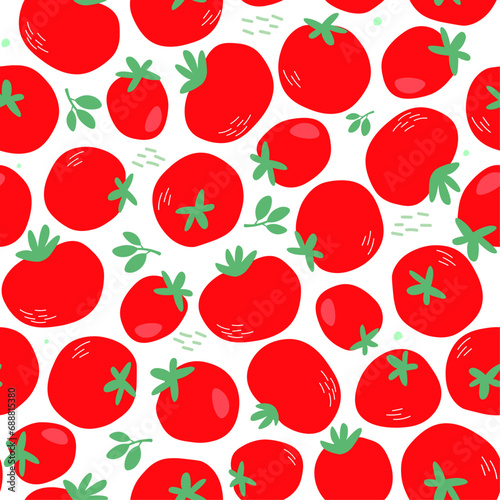 Seamless pattern with tomatoes. Summer vegetables in a chaotic state. Vector graphics.