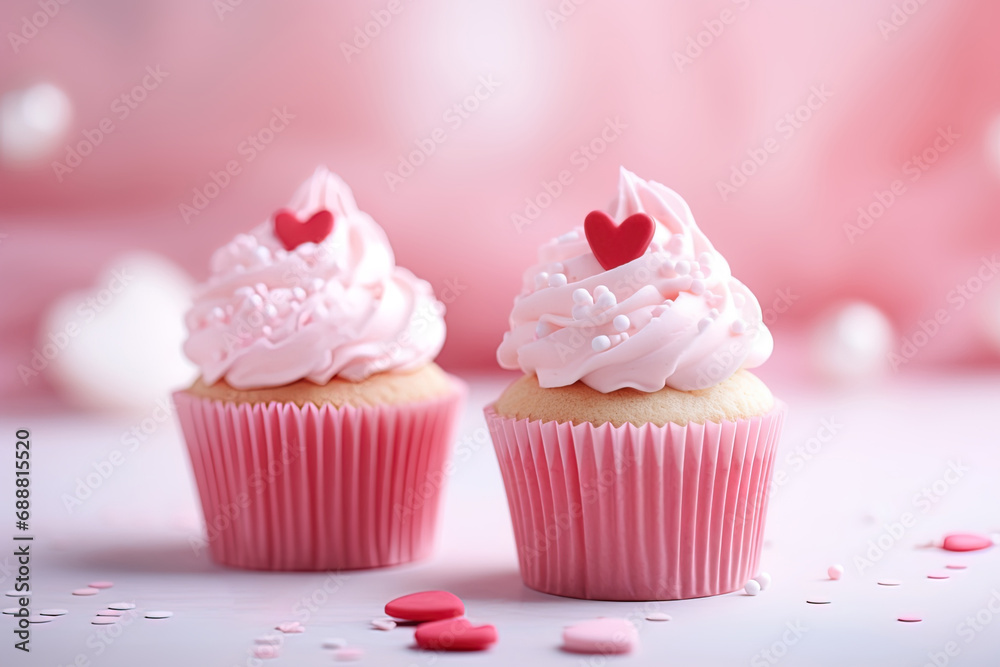 Two cupcakes with hearts