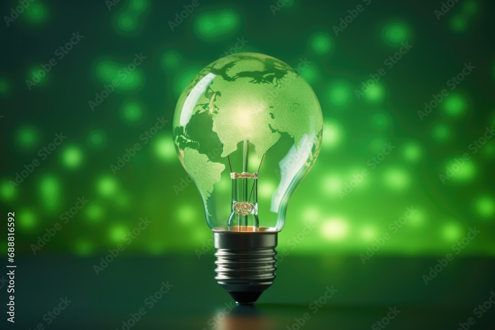 A light bulb with a green globe inside. Can be used to represent eco-friendly lighting or energy efficiency A light bulb with a green globe inside. Can be used to represent eco-friendly lighting or energy efficiency