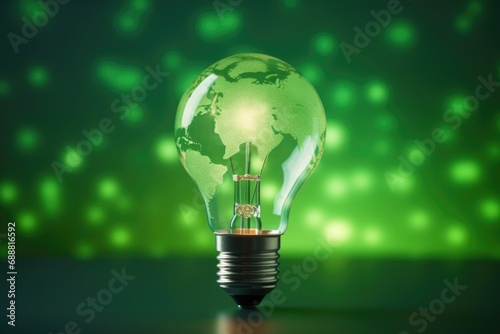 A light bulb with a green globe inside. Can be used to represent eco-friendly lighting or energy efficiency