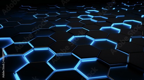 a seamless 3d blue background with hexagonal elements