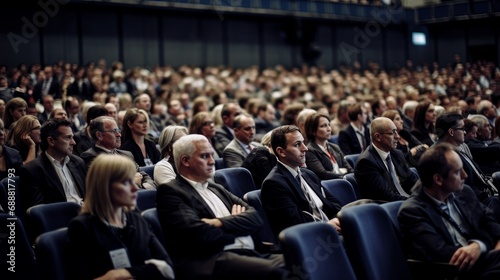 People are in the audience at the conference hall at a business event.