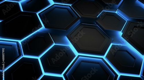 a seamless 3d blue background with hexagonal elements