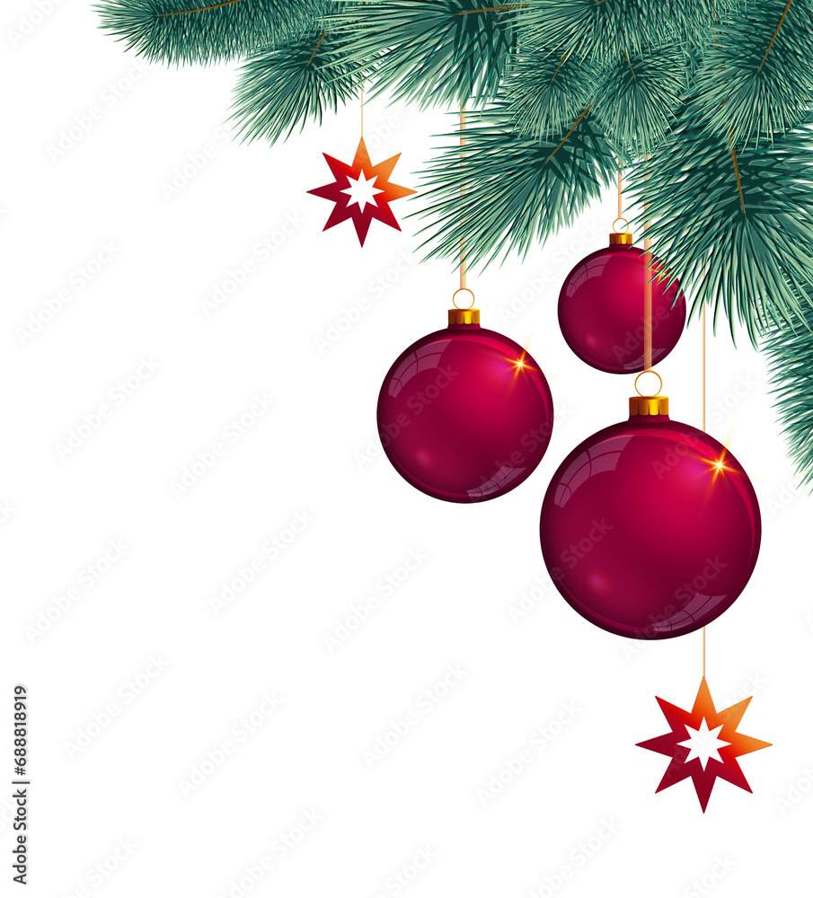 Christmas frame with green fir branches and red baubles . Christmas frame with green fir branches and red baubles .