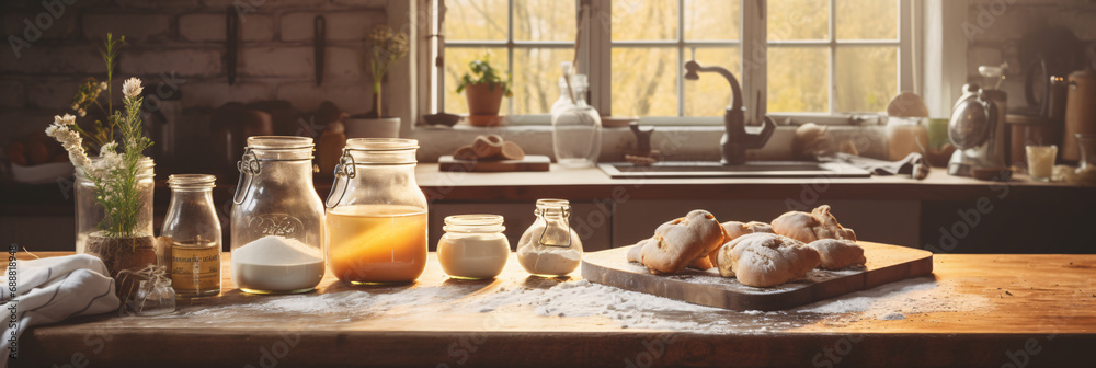 Do-It-Yourself Home Baking Scene with Rustic Kitchen Tools and Fresh Ingredients